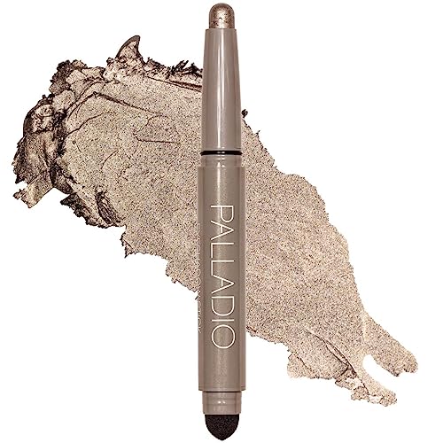 Palladio Barra de sombra de ojos impermeable con esponja mezcladora, aplicación duradera y sin esfuerzo, Taupe Shimmer
