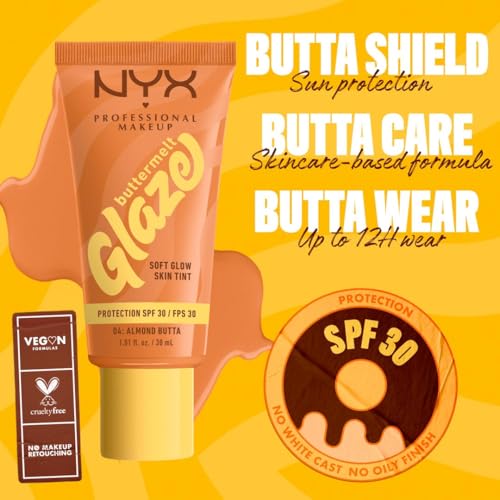Tinta de Maquillaje Glaze Tint con SPF 30 de Nyx Professional Makeup, Tono Almond Butta (Beige Obscuro)