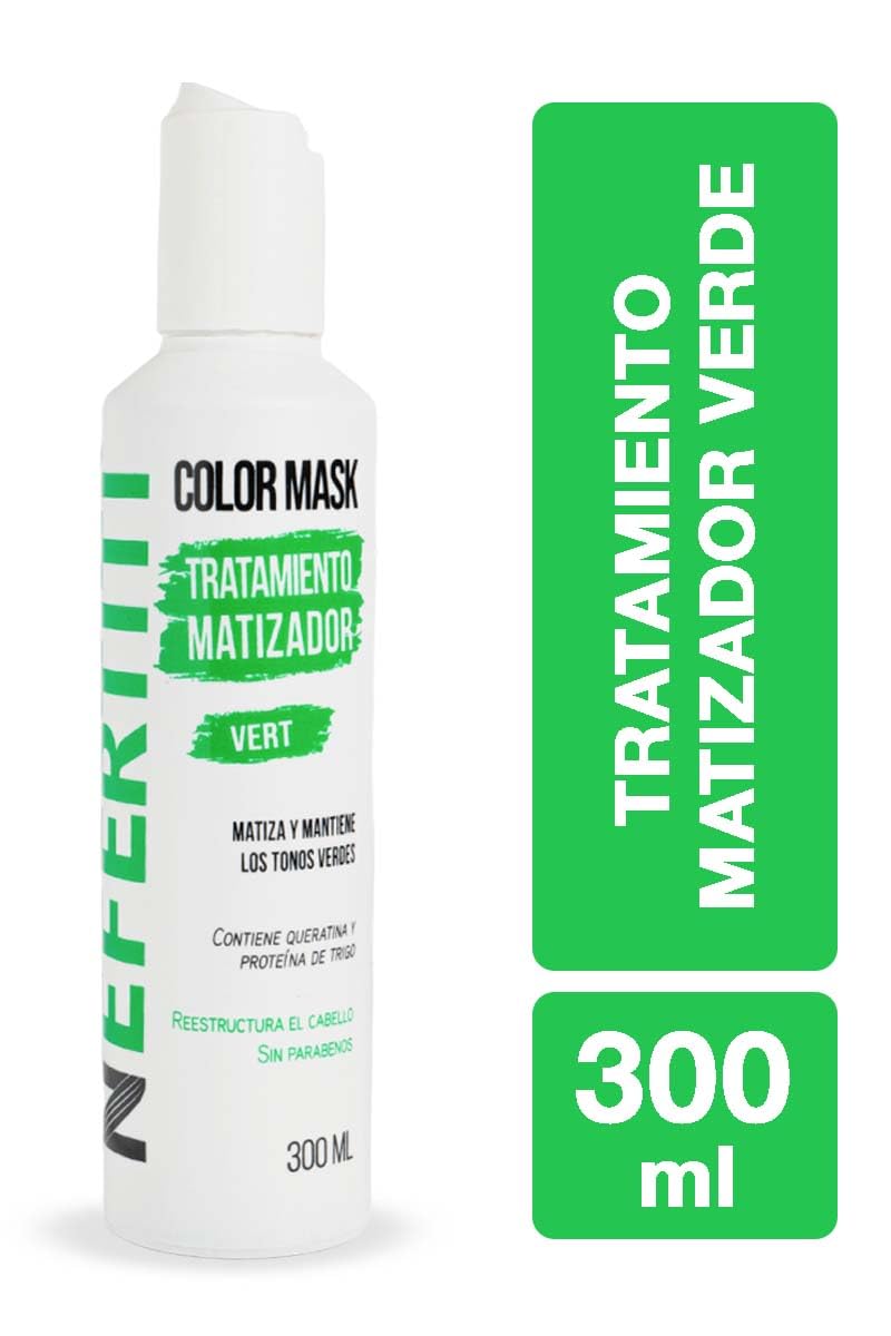 Tratamiento para el Cabello Nefertiti Vert Verde con Keratina y Proteína de Trigo Sin Parabenos