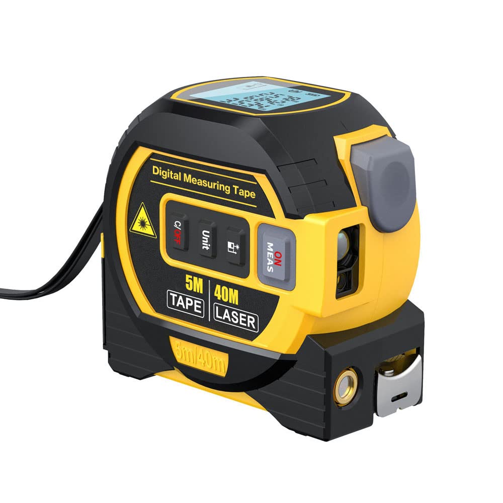 Linmeng Cinta Métrica Láser Telémetro Láser 3 En 1, Regla de Cinta Métrica de 5M, Pantalla LCD con Retroiluminación, Medidor de Distancia, Dispositivo de Medición de Edificios, Volumen de Área(40 m)