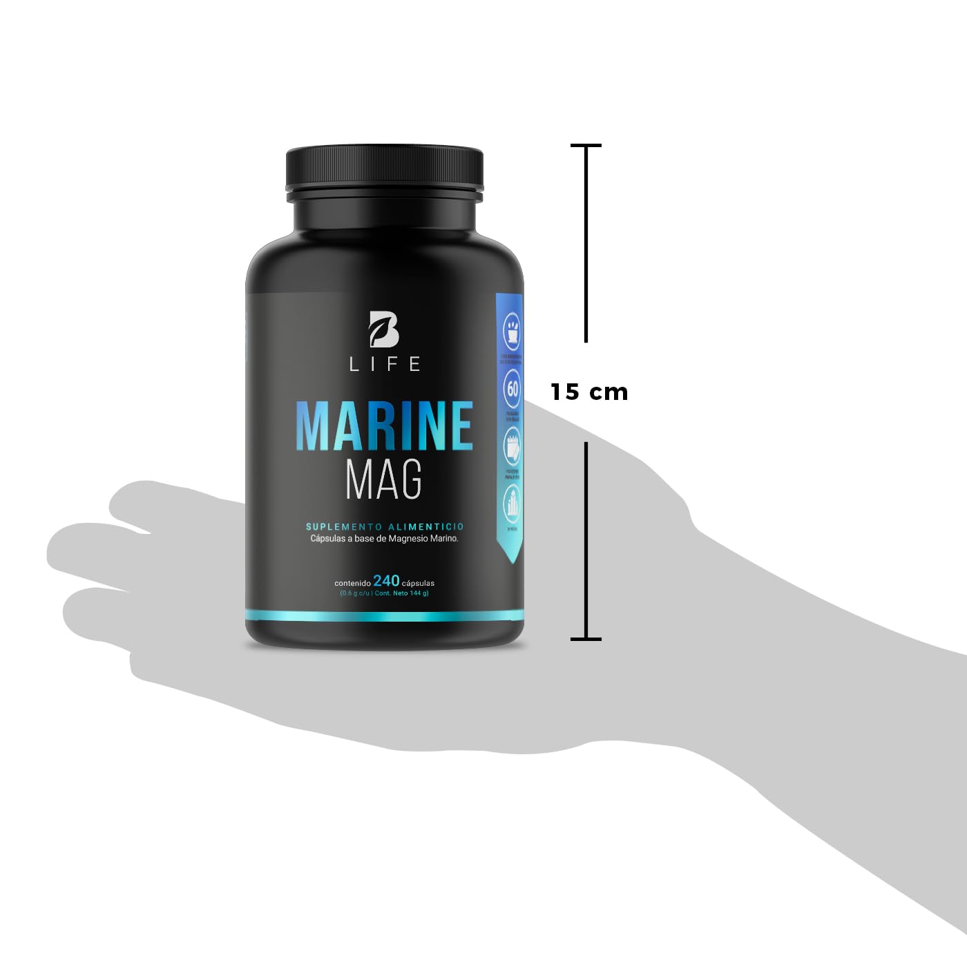 Magnesio Marino de 240 Cápsulas. Ingredientes naturales. Alta biodisponibilidad y absorción. Marine Mag B Life.