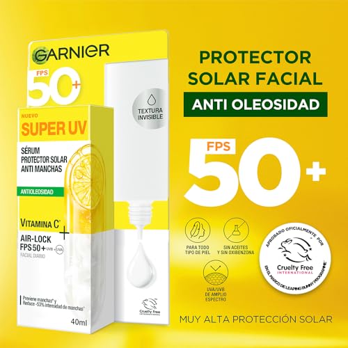 Garnier Super UV Protector Solar Facial Fluido Anti Oleosidad 40ml | Vitamina C, Textura Invisible