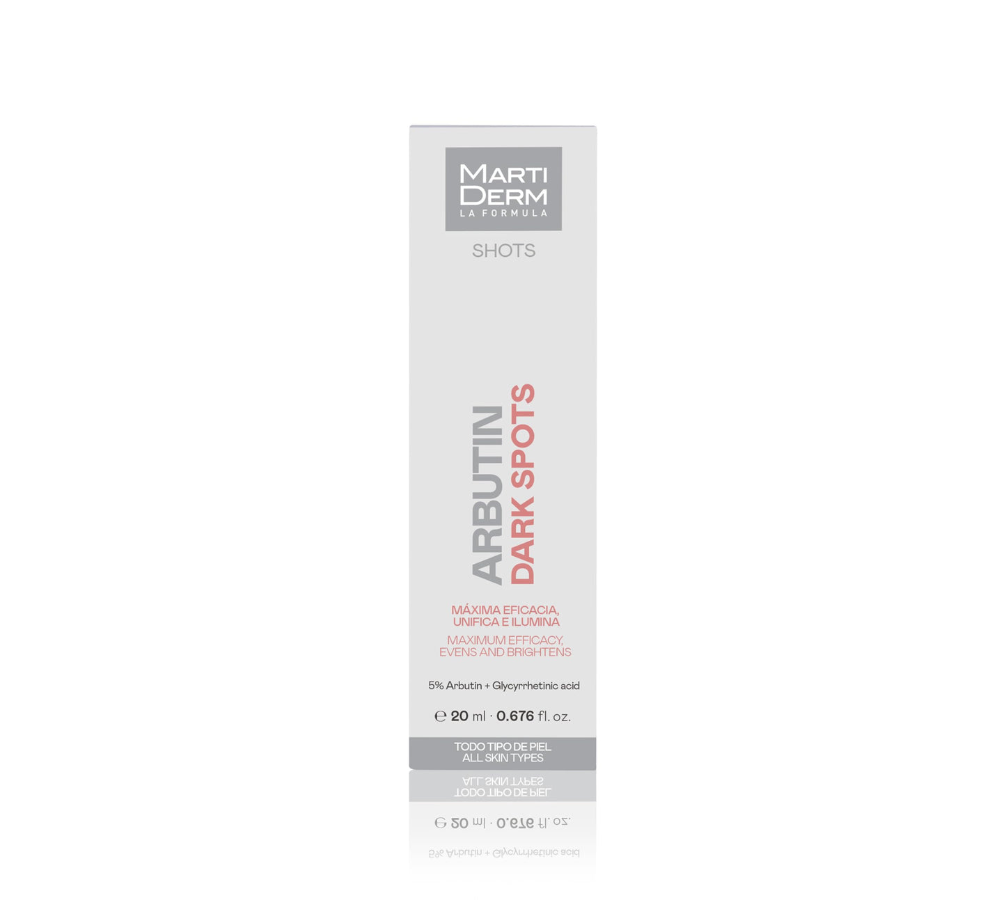 MartiDerm SHot Arbutin Dark Spots, Efecto despigmentante, Ilumina y Unifica el tono de la piel. 20 ml