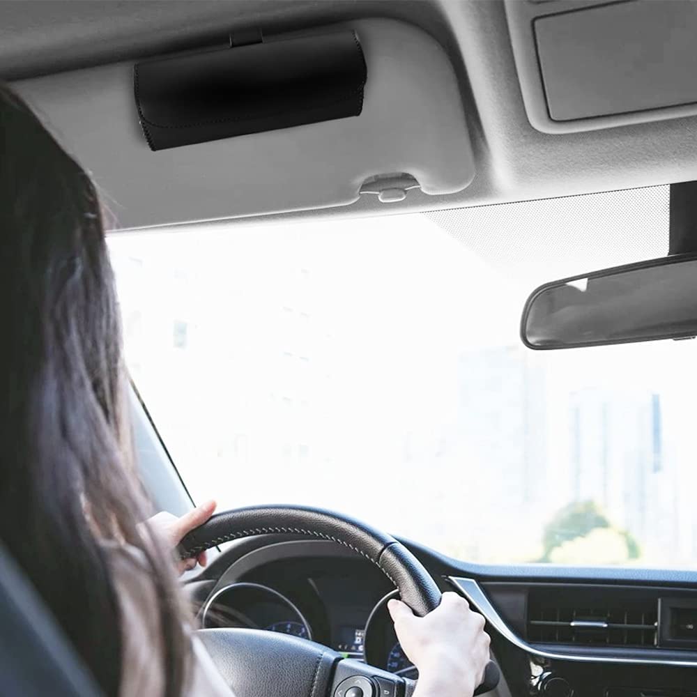 ANNTHOR Soporte para anteojos de Sol para el Coche con Cierre magnético, Estuche de Gafas para Coche Visera, Funda Magnética de Cuero para Gafas de Sol, Estuche para Gafas del Sol