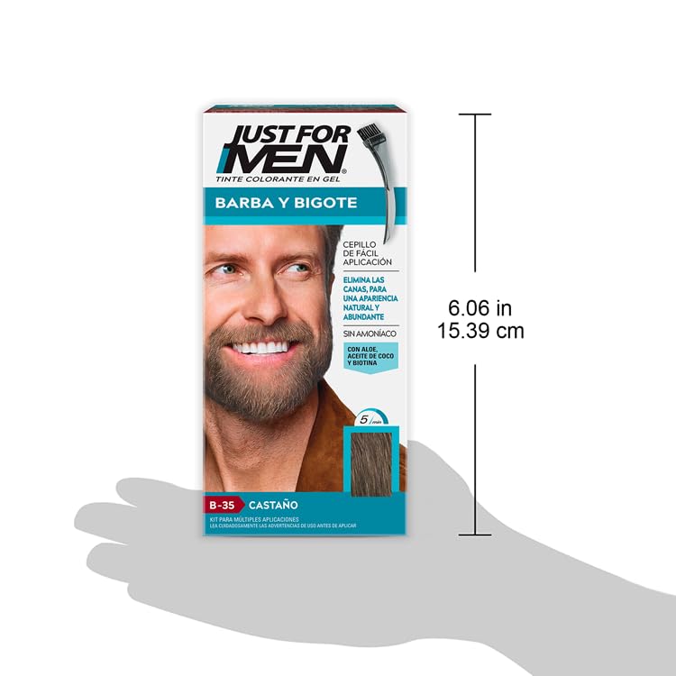 Just For Men Tinte Colorante en Gel Para Barba y Bigote,Castaño B35, Sin Amoníaco,Con Cepillo De Fácil Aplicación, 66ml