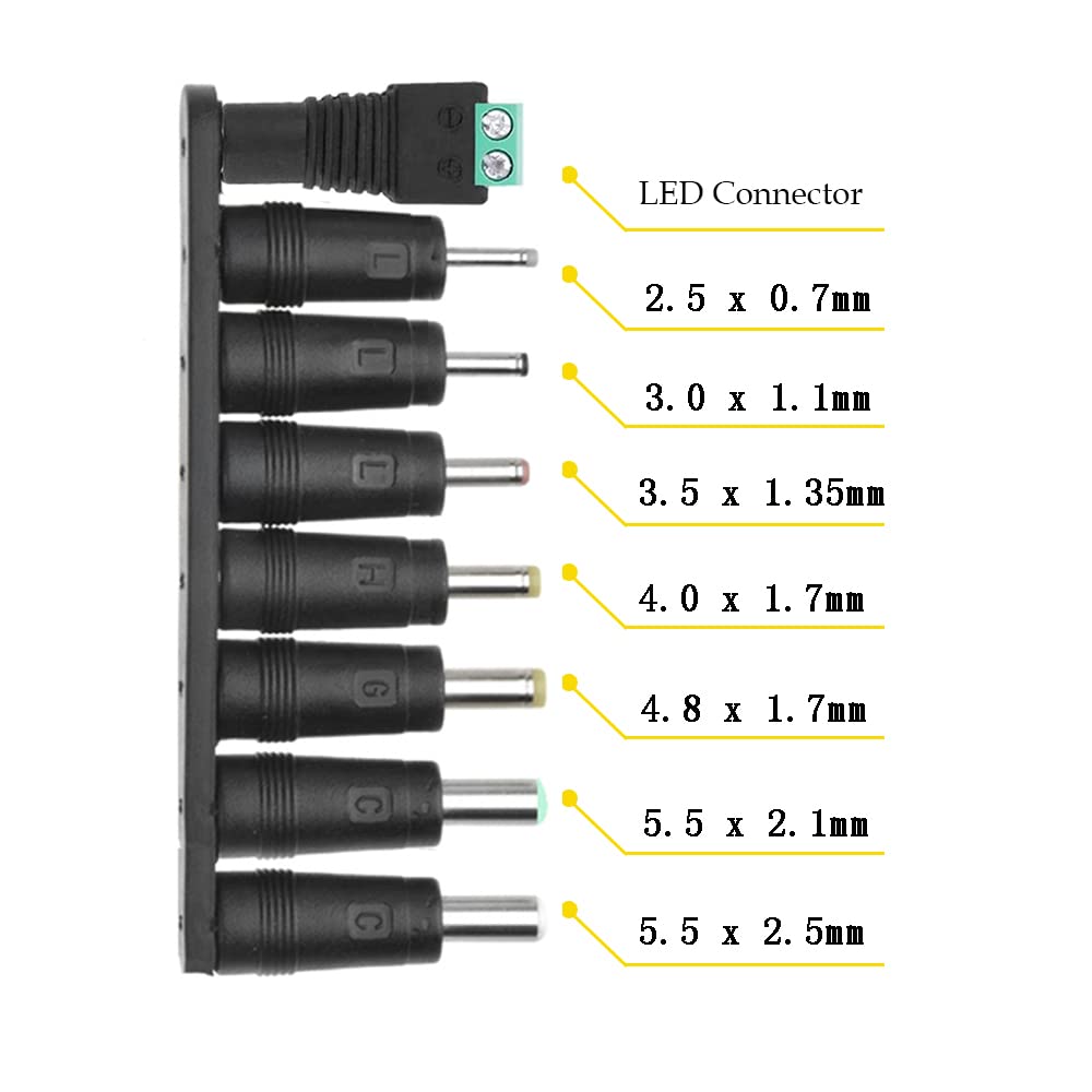 Adaptador de Corriente, Cargador de Alimentación 12V 2A con 8 Conector, Cargador de Pared para Tira Led, Luces de Cadena, Enrutador Inalámbrico, LCD, Hub, Switches, Cámaras, TV Box