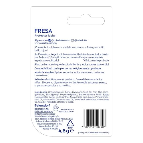 LABELLO Bálsamo labial con color Fresa (4.8g) protector labial con Vitamina E libre de aceites minerales + Bálsamo labial Med Repair (4.8 g) + Bálsamo labial con color Cereza (4.8g)