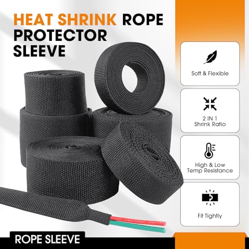 SUNNAREPOON Funda protectora de cuerda termorretráctil para evitar el sobrecalentamiento y deslizamiento, funda protectora para cable de motor de arrastre (2-5/8 pulgadas - 22 pies)