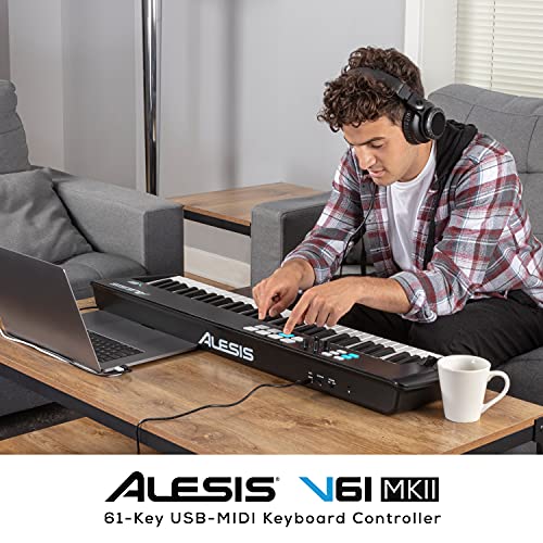 Alesis V61 MKII - Teclado Controlador MIDI USB, 61 teclas sensibles a la velocidad, 8 Pads con Full Level, Arpegiador, Rueda Pitch/Mod, Note Repeat y Suite de software