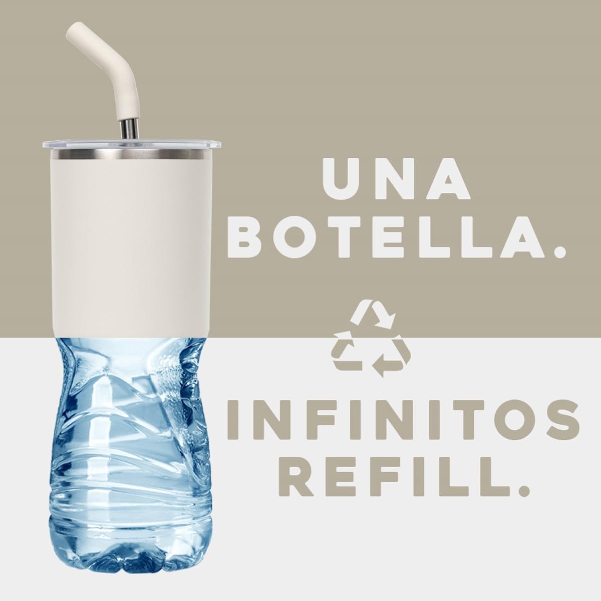 Buffer Flask - Vaso Térmico 700 ml - Termo para Café y Agua de Acero Inoxidable - Tapa Anti Derrame y Fugas - Taza Tumbler Mug para Bebidas Frías y Calientes - Incluye Popote - Color Ivory