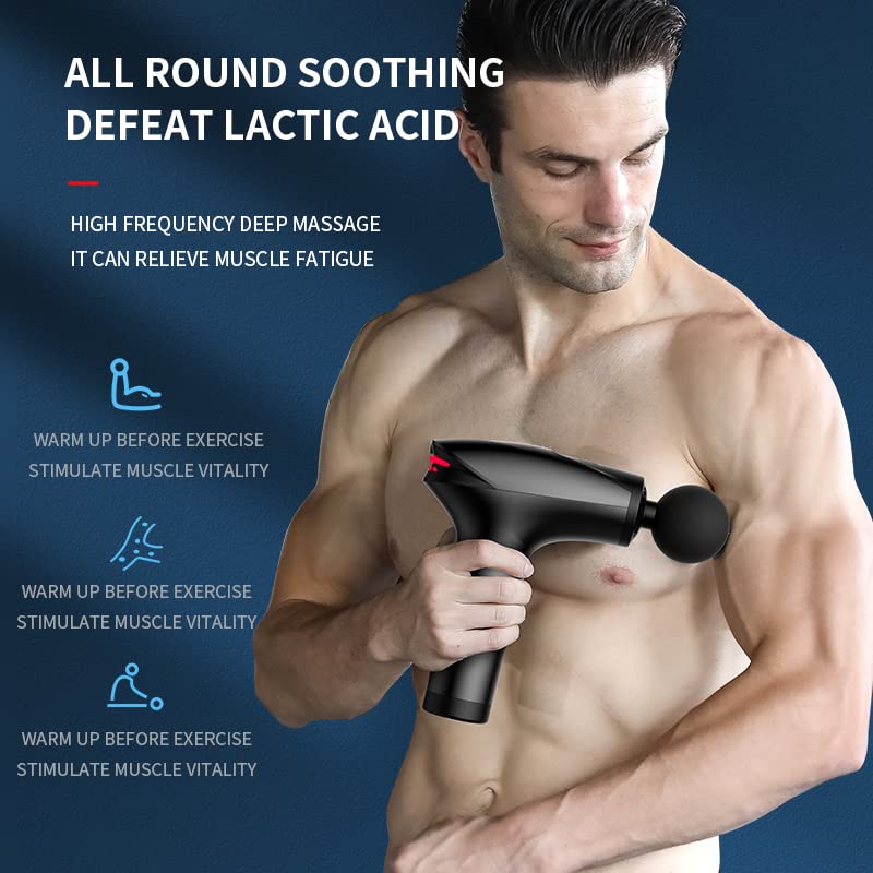 Pistola de Masaje, Pistola de Masaje Muscular de Percusión Mejorada para Atletas, Masajeador de Tejido Profundo de Mano, Rojo, Para Atletas, 7 cabezales, 8 marchas, RPM3200 (Negro)