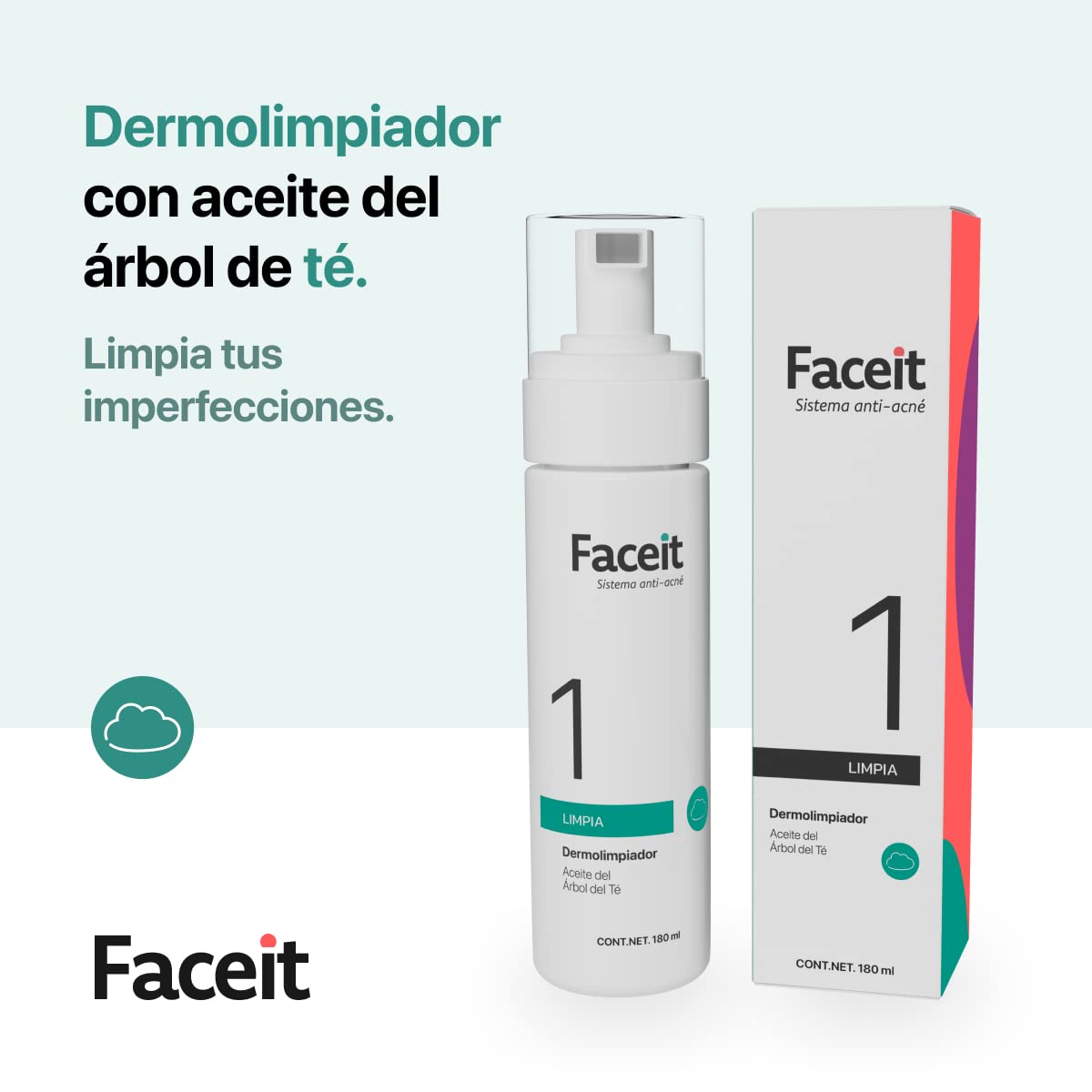 FACE.IT | Limpiador Facial en Espuma | Tratamiento Anti Acné con Aceite del Árbol de Té | Skin Care I Limpiador Facial Piel Grasa | Elimina la Grasa y Suciedad del Rostro | PASO 1 Limpia | 180 ml