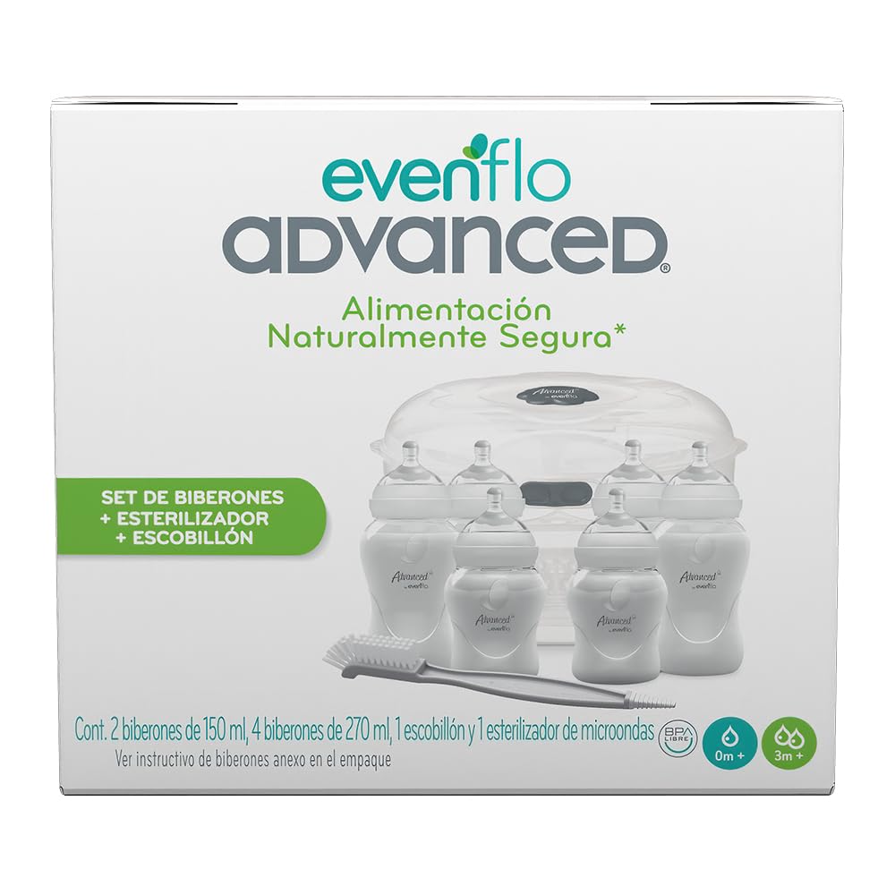 Set de Biberones Evenflo 3 en 1 con Esterilizador de Microondas y Escobillón