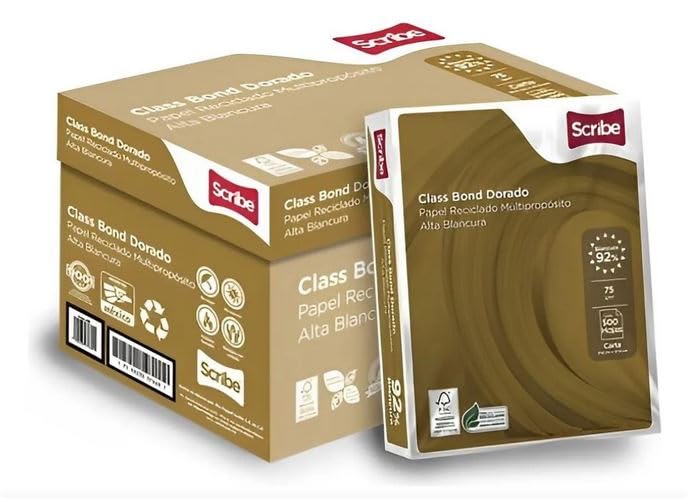 Papel Bond Scribe Class Bond Dorado Hoja Blanca Tamaño Carta 93% Blancura 75g