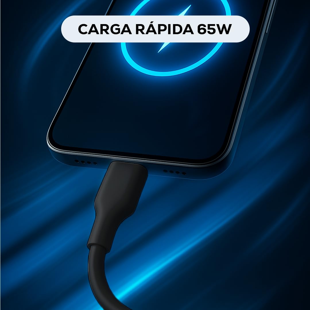 Cable Tipo C MUBITECH Negro Carga Rápida 65W para Dispositivos Tipo C
