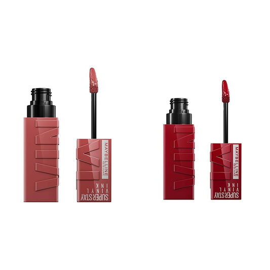 Labial Líquido Brillante, Maybelline Superstay Vinyl Ink Nudes tono Peppy, 4.2ml + Labial líquido brillante Super Stay Vinyl Ink Lippy