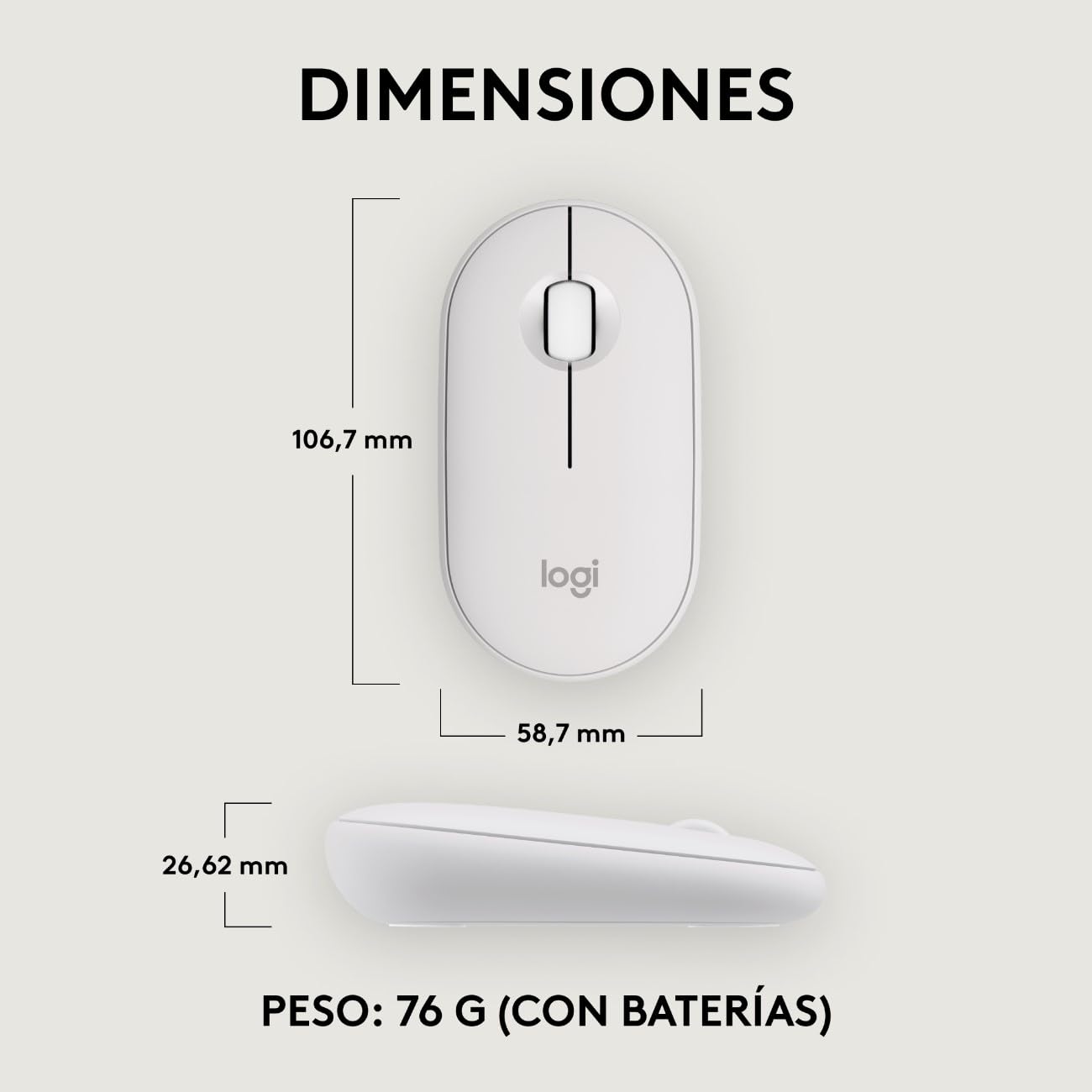 Logitech Pebble Mouse 2 M350s, estilizado Mouse inalámbrico Bluetooth, Ligero, Personalizable, clicks discretos, Easy-Switch, Windows, macOS, iPadOS, Android, ChromeOS - Blanco