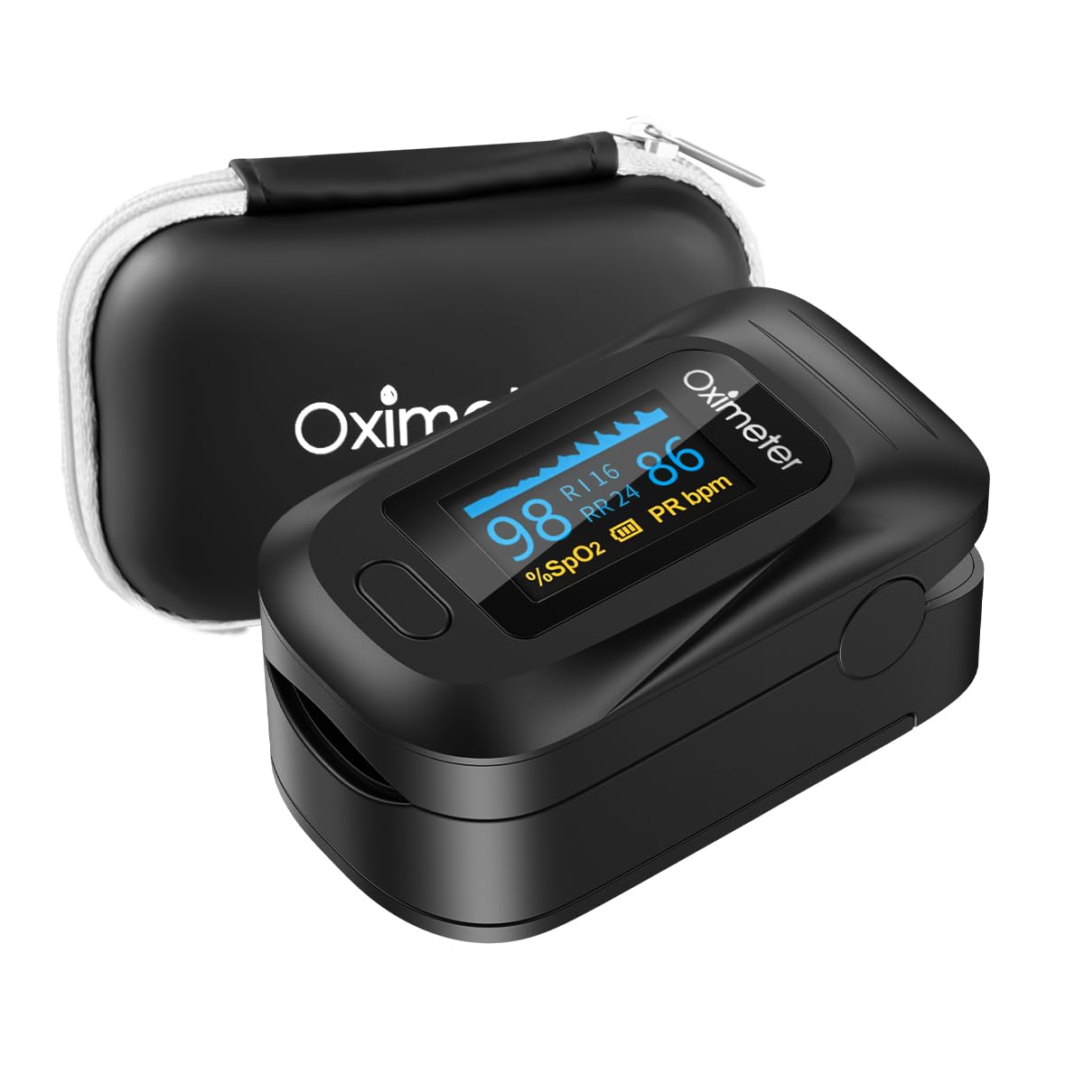 Blackultra Pulsioxímetro de Dedo, Oxímetro de Pulso, Medidor de Oxígeno SpO2 y Monitor de Frecuencia Cardíaca, Oxímetro de Pulso Portátil para Dedo, Baterías No Incluidas (Estuche de Almacenamiento)
