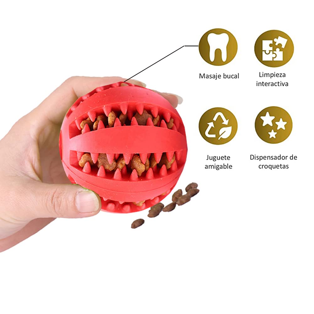 LISAPRO Pelotas Grandes de Goma para Mascotas, duraderas, funcionales para Limpieza y Cuidado Dental para Mascotas, Juguete para Perro, Pelota de Goma Resistente a mordeduras (1PCS Azul + 1PCS Rojo)