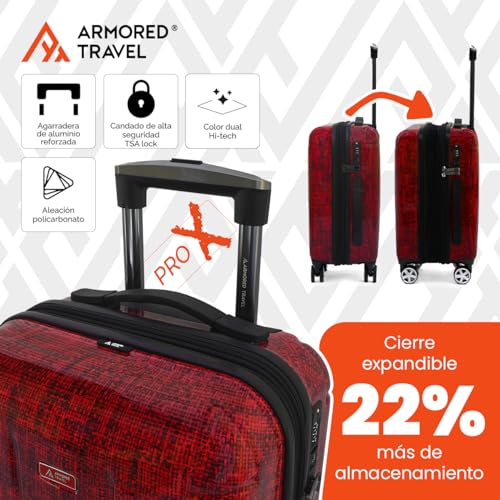 Maleta De Viaje Carry On 20" de Mano Cabina Policarbonato 10kg Rígida Expandible PRO-X Con * TSA Lock * Luggage suitcase Armored Travel (Marte-Roja)