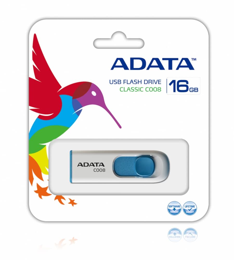 Memoria USB ADATA Blanco Azul Diseño Deslizable Elegante 16 GB Kit de 10 Piezas