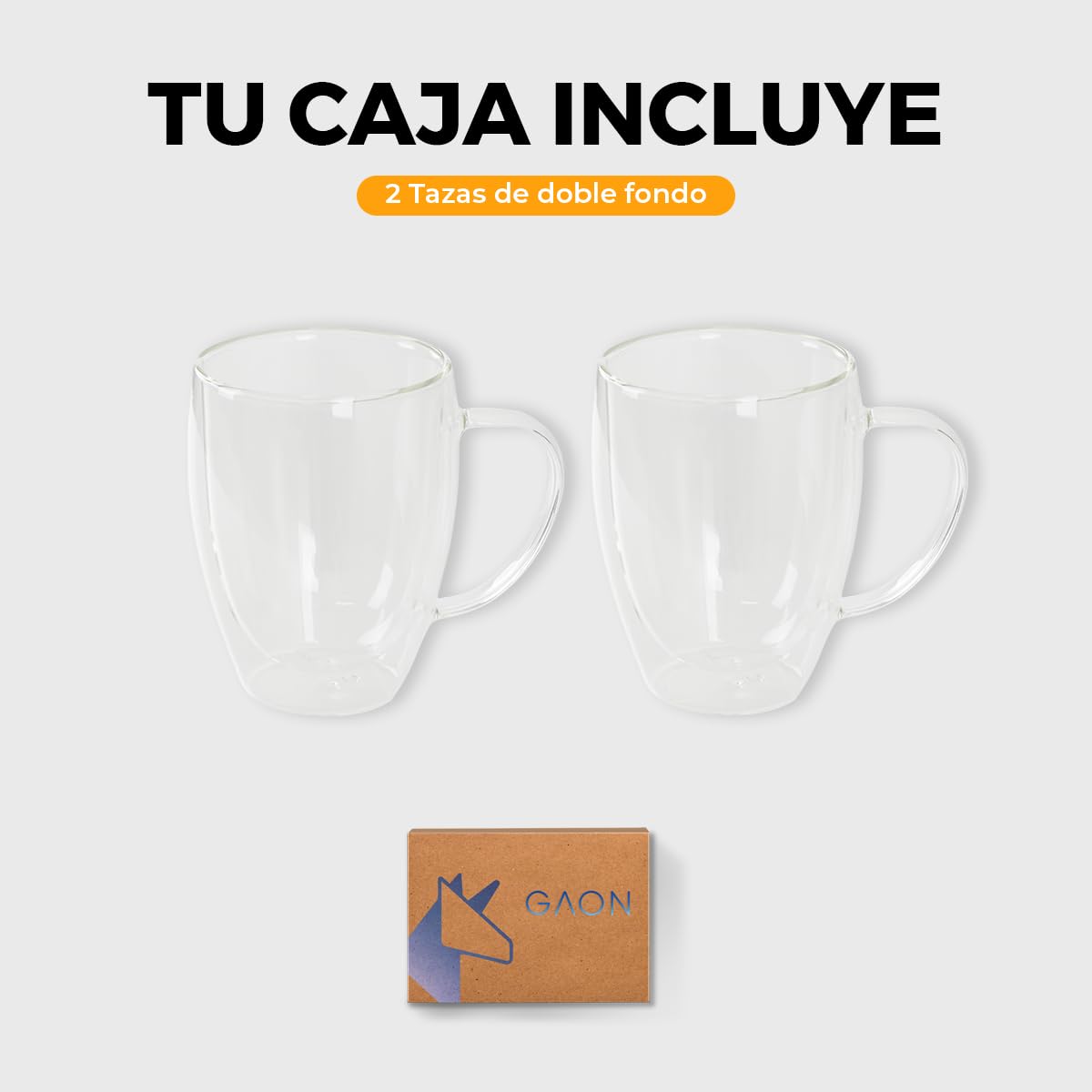 Juego de Tazas de Vidrio Termico Borosilicato para Cafe Espresso o Te con Asa Set de 2 Piezas Doble Fondo 12 Onzas