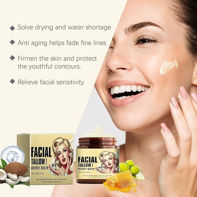 Bálsamo facial de sebo de res batido y miel, crema natural para rostro y cuerpo - Pack de 2