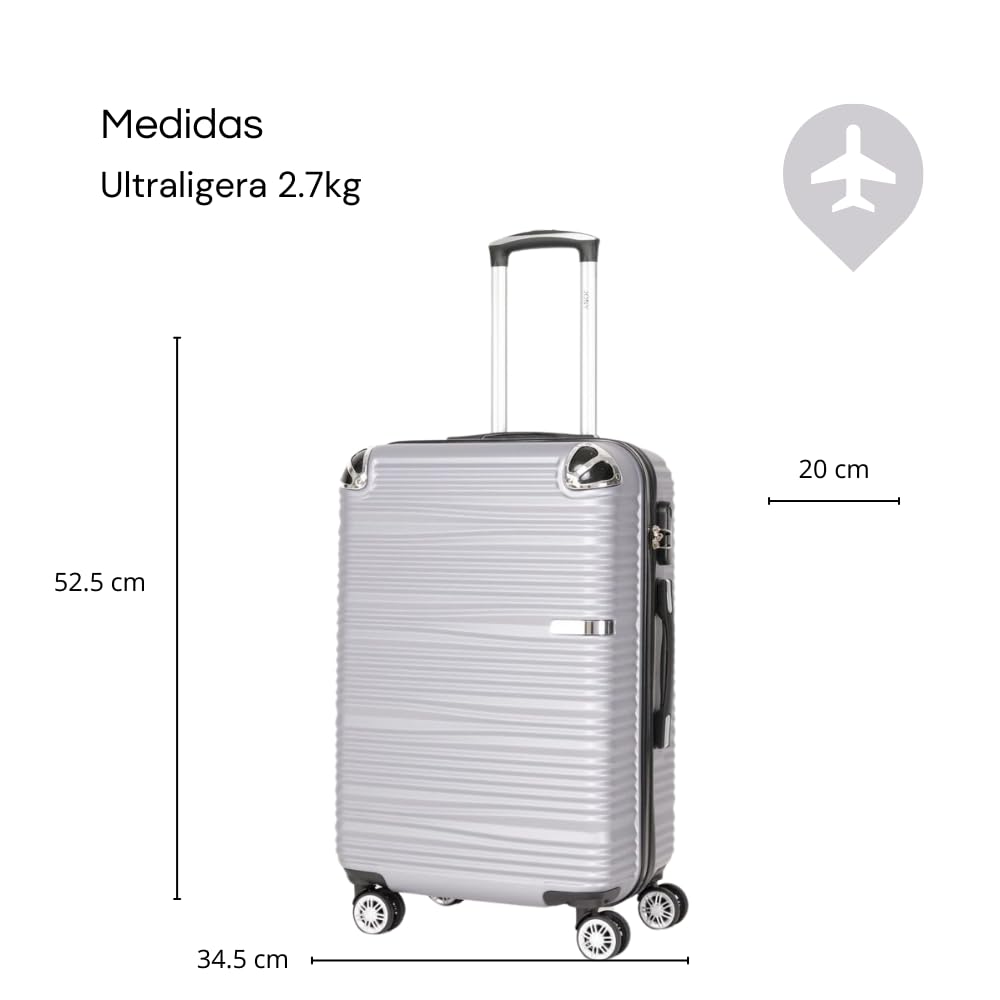 Maleta de Mano JONY Carry On Rigida Resistente Ruedas Giratorias 360 Mango Expandible ABS Candado de Seguridad (Gris Rayado)