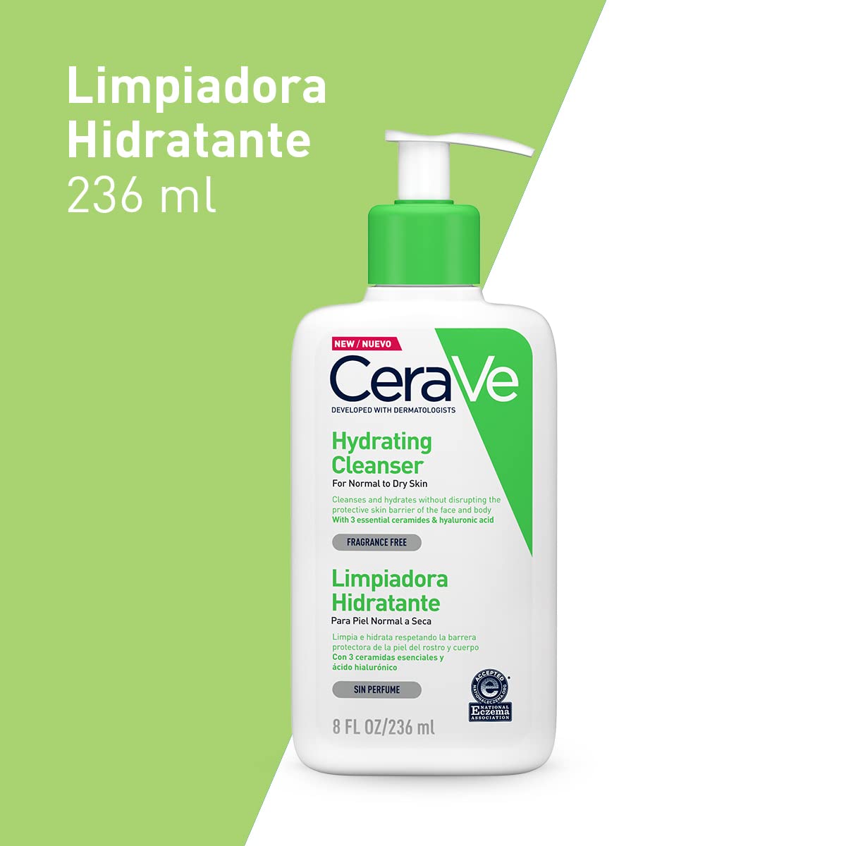 CeraVe Loción Hidratante de Rostro |52ml| Hidratante facial de noche con textura ultraligera | Libre de fragancia + Limpiadora Hidratante |237ml| Limpiador facial diario para piel seca
