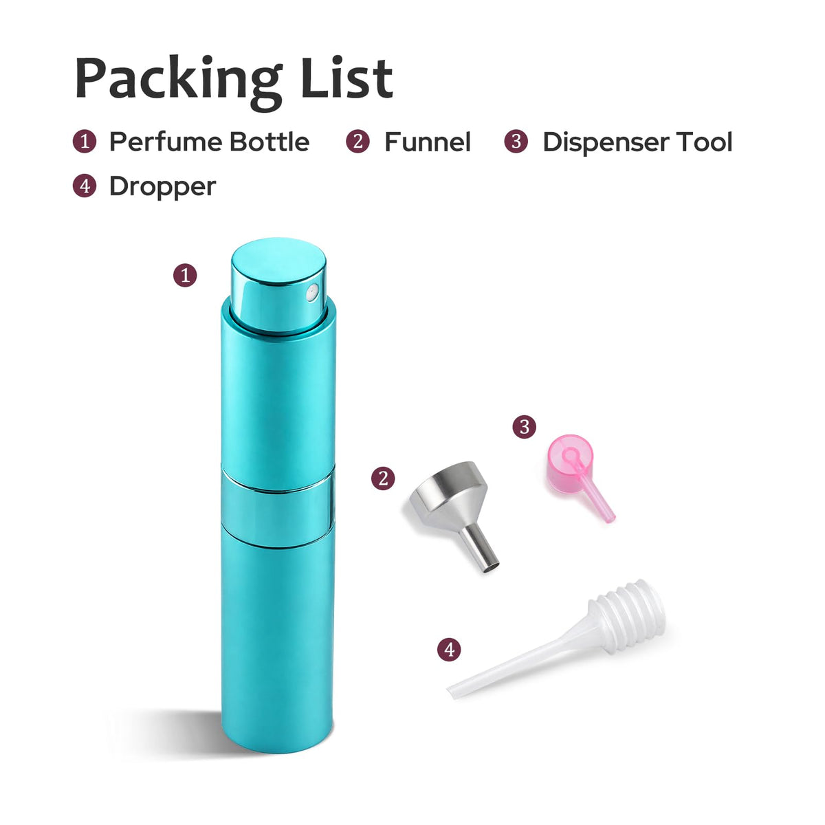 Lisapack - Botella atomizadora de perfume de 8 ml para viajes, dispensador de colonia recargable vacía, pulverizador portátil (cian)