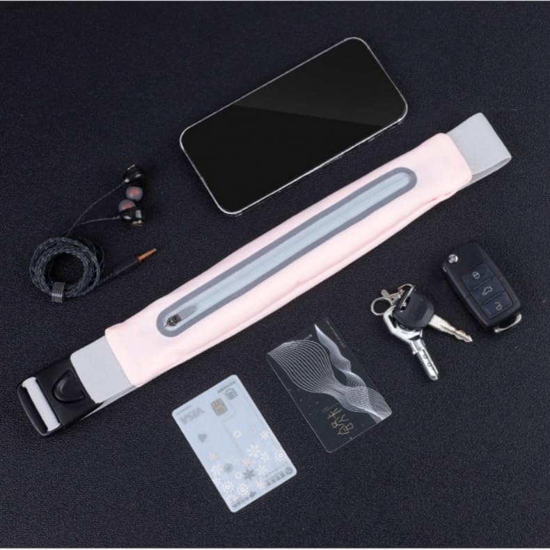 THJOPOKEEL Riñonera/Cangurera para Corredores con sistema antirrobo y orificio para auriculares - Tejido elástico de lycra impermeable - El regalo ideal para amantes del running (Rosa)