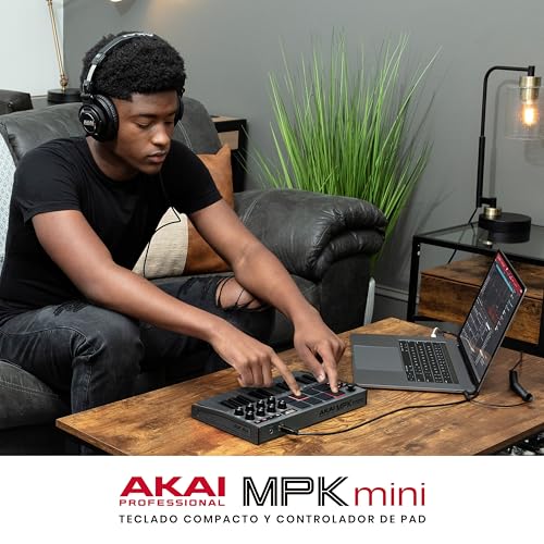 Akai Professional MPK Mini MK3 - Teclado Controlador MIDI USB de 25 Teclas con 8 Drum Pads, 8 Perillas, Software de Producción Musical y Native Instruments Sound Package (NKS Integration), Gris