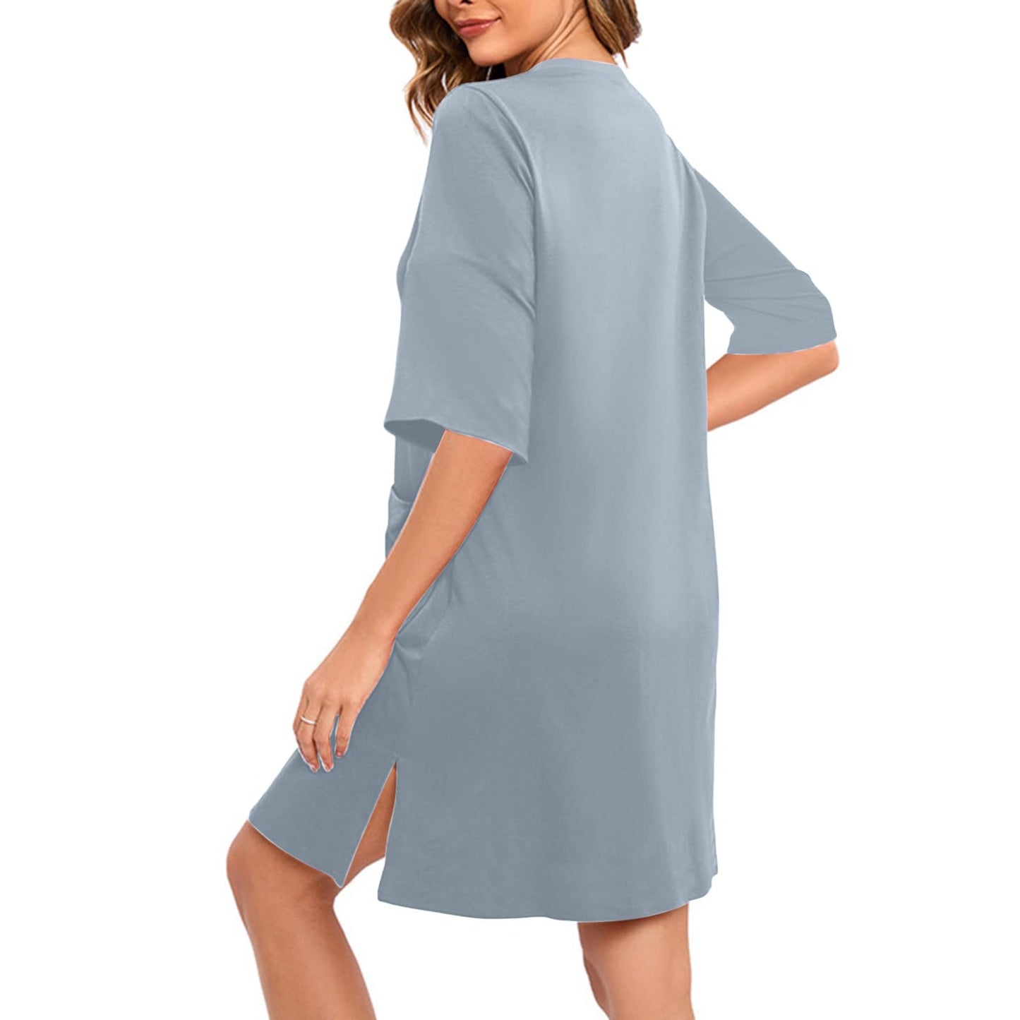 Batas de casa para mujer, batas ligeras con cremallera frontal, manga 3/4, bata de casa, ropa de estar suave, camisón con bolsillos Gray X-Large