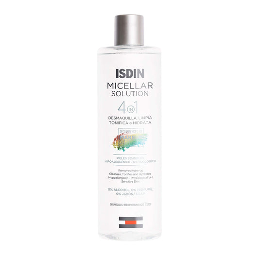 ISDIN Micellar Solution 4 en 1 Agua Micelar: Limpia, Desmaquilla, Hidrata y Tonifica, 400ml