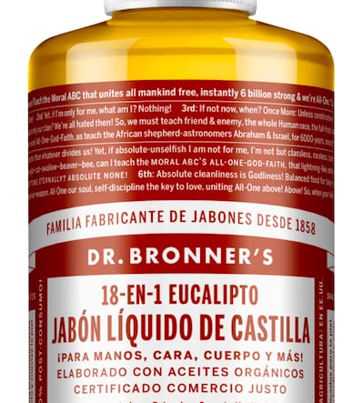 Dr. Bronner's | Jabón de castilla orgánico, ayuda a remover células muertas y descongestionar vías respiratorias - con aceite esencial de Eucalipto 473 ml