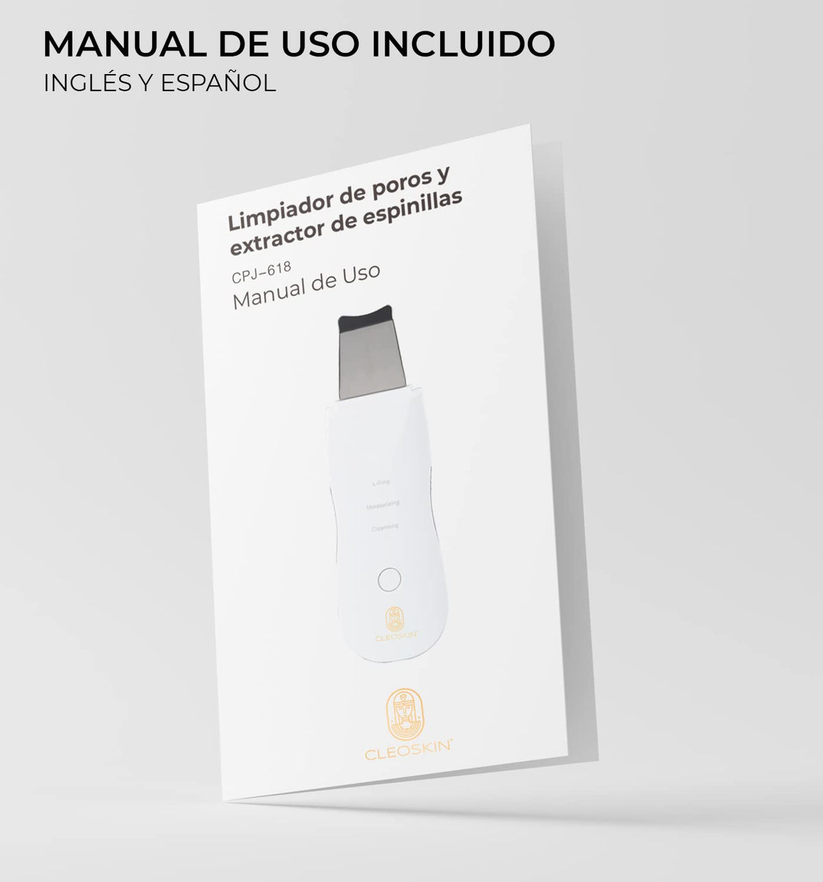CLEOSKIN. Espátula Peeling Ultrasónico. Exfoliación, depurador facial de poros. Incluye 2 fundas de silicona para limpieza facial. Skin scrubber, elimina células muertas de la piel, skincare, belleza.