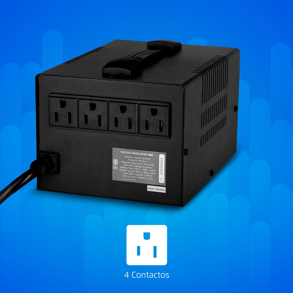 Regulador Automático de Voltaje Vorago AVR-400 175 Joules Supresor de Picos con 4 Contactos 1800W 3000 VA