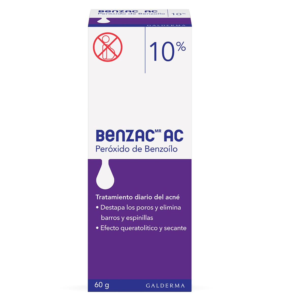 Benzac AC 10% 1 pz 60g Gel para Barros y Espinillas Auxiliar en el Tratamiento del Acné Causado por la Bacteria C.Acnes Formulado con Peróxido de Benzoílo