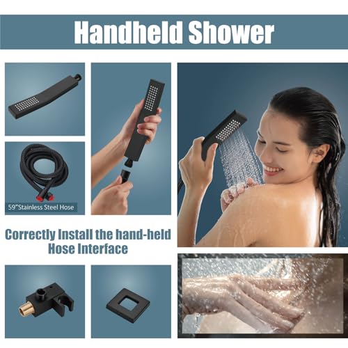 Aolemi Sistema de ducha de lluvia de 8 pulgadas, color negro mate, juego combinado con cabezal de ducha con relleno de tina, ducha de mano de lujo, válvula empotrada incluida, montaje en pared, llave mezclador de ducha
