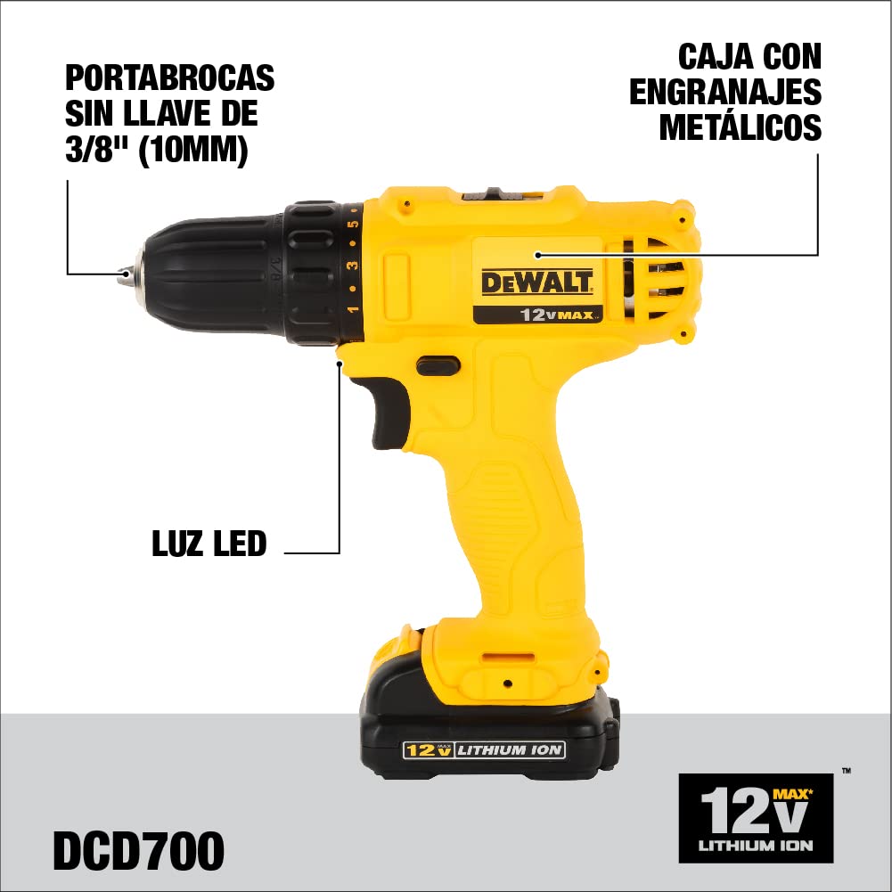 DEWALT DCD700C2-B3 Taladro/Atornillador 12V 3/8 pulg