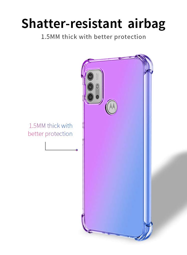 DABUNA Funda para Moto G10 y G30 y G10 Power y G20 Case Uso Rudo,Transparente Colores Degradados Protectora de Cámara Anticaída Carcasa Bumper(Púrpura Azul)
