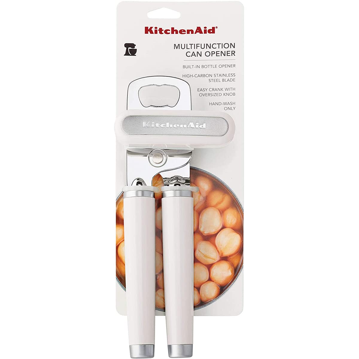 KitchenAid - Abrelatas y abrebotellas multifunción clásico fácil de usar, rueda de corte de acero inoxidable afilada, asas ergonómicas suaves, color blanco