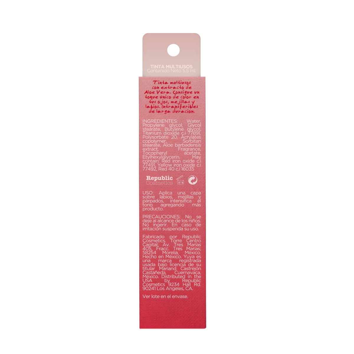 Republic Cosmetics Yuya Tinta multiusos Yin Yang de larga duración para labios, ojos y mejillas con extracto de Aloe Vera Color Rojo