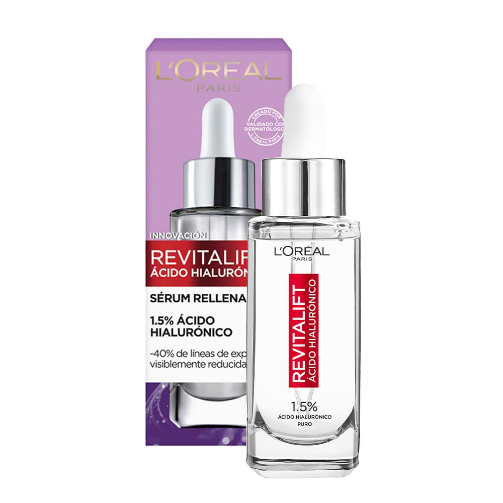 L'Oreal Paris Serum Facial Anti Arrugas Acido Hialuronico Revitalift L'Oreal Paris + Crema Antiarrugas de Dia Age Perfect, 50 ml