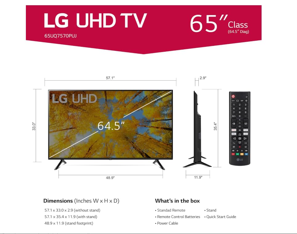 LG TV Smart Clase UQ7070 ZUE, Series 4K Ultra HD 2160P, Optimizador de Juegos, Compatible con Alexa y Google Assistant, webOS 22 | 65UQ7070ZUE