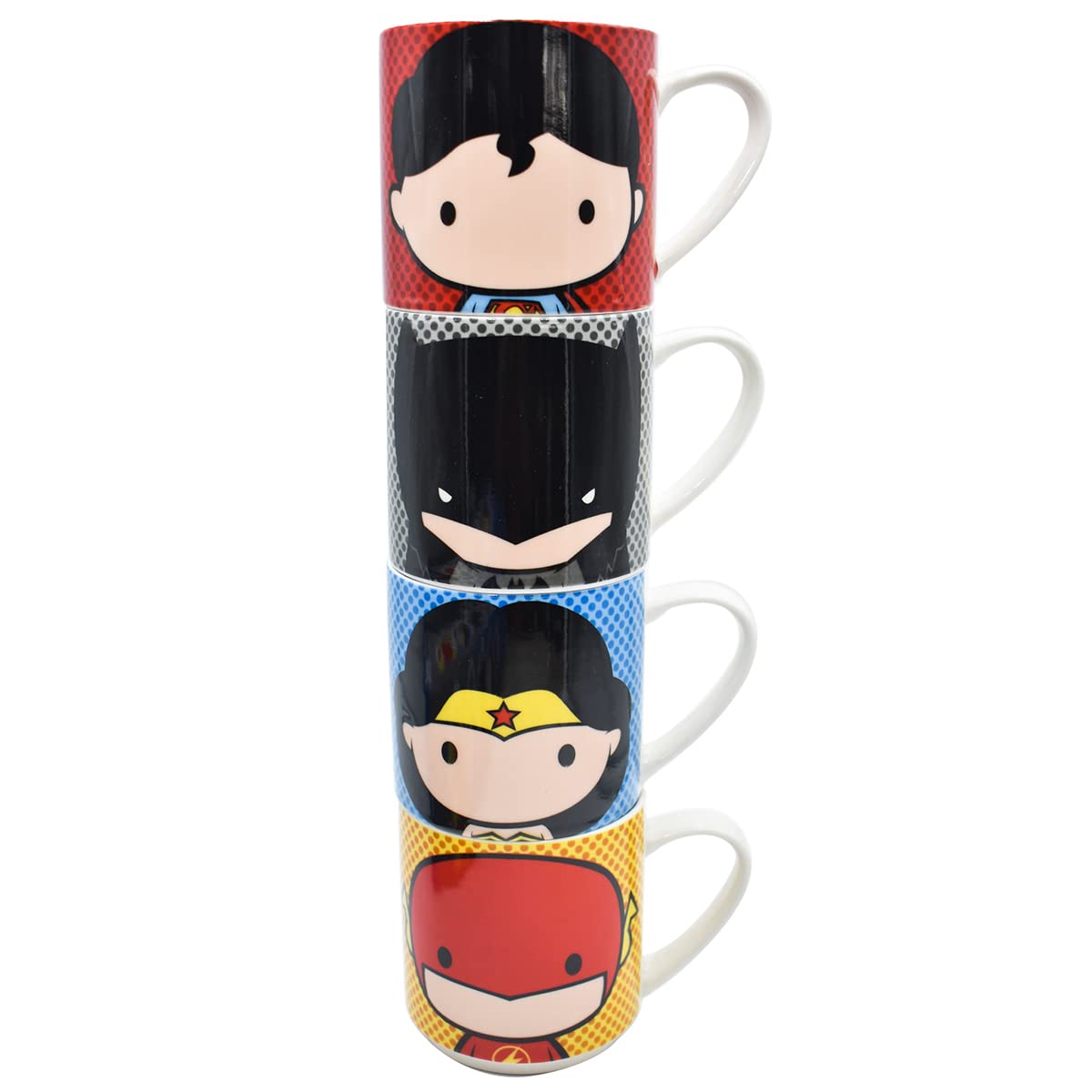FUNKIDS Juego de 4 Tarros de Porcelana Apilables, Tazas para Cafe de 330 ml, Multicolor (DC Comics)