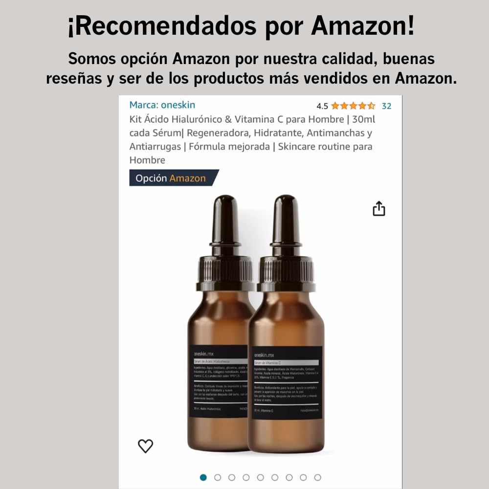 Oneskin Kit Ácido Hialurónico & Vitamina C Para Hombre & Mujer | 30ml cada Sérum| Regeneradora, Hidratante, Antimanchas y Antiarrugas | Fórmula mejorada | Skincare routine para Hombre