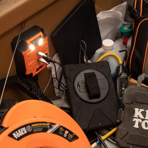 Klein Tools 29601 Multicontacto magnético con Protector de sobretensión, Cable de extensión, 4 Tomas, 3 Puertos USB, Cable de 1.5 Metros, con luz, PowerBox 1