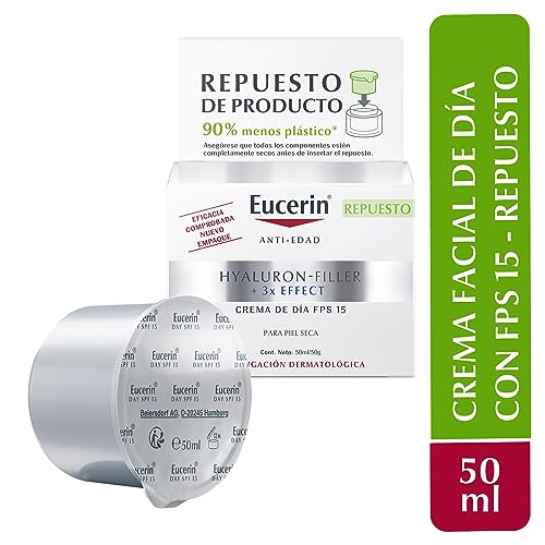 Eucerin Refill Crema anti edad Hyaluron-Filler Crema de Día FPS15 (50 ml) con ácido hialurónico que ayuda a reducir líneas de expresión