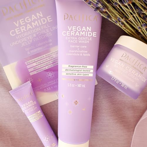 Pacifica Crema facial para reparación de barreras de cerámica vegana, crema hidratante diaria, crema hidratante, aprobada por la asociación ecezma, segura para pieles sensibles, sin fragancia, 100% vegana + libre de crueldad